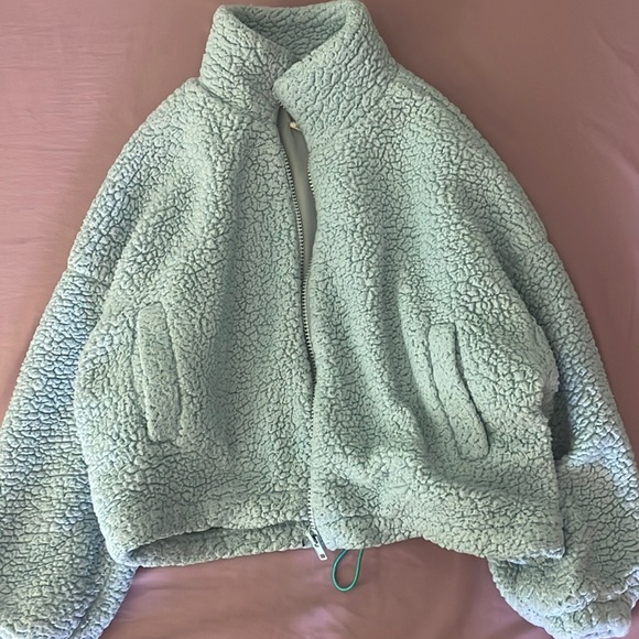 Urban Outfitters Jackets & Blazers - UO Willow Fuzzy Blue Drawstring Teddy Jacket